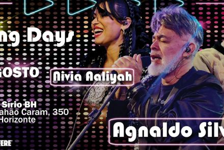 Foto de capa para a festa "Dancing Days". Na foto, os três cantores que estarão presente no evento: Agnaldo Silva, DJ Breno e Nivia Aaliyah. Dia 29 de agosto