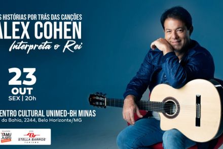 Foto de capa para o show do cantor Alex Cohen no dia 23 de outubro no teatro do centro cultural unimed-bh 