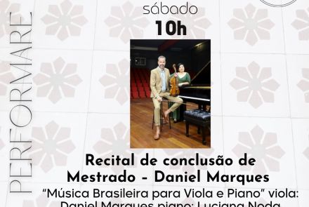 Foto de capa para o recital de conclusão de mestrado do violinista Daniel Marques no dia 5 de setembro, as 10 horas, no conservatório da UFMG