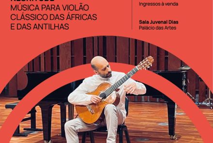 Foto de capa para o concerto artistico "Negritude - Música para Violão Clássico das Áfricas e das Antilhas" no dia 4 de setembro no palácio das artes 