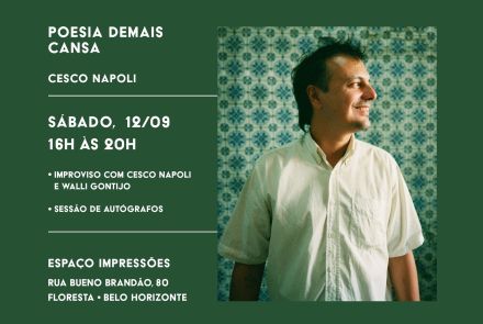 Foto de capa de divulgação para o lançamento do livro “Poesia Demais Cansa” do escritor Cesco Napoli