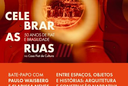 Foto de capa de divulgação para a palestra "Entre espaços, objetos e histórias: arquitetura e construção narrativa" com Paulo Waisberg e Clarissa Neves na casa fiat de cultura