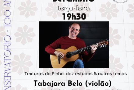 Foto de capa para a apresentação do artista Tabajara Belo no conservatório da ufmg 