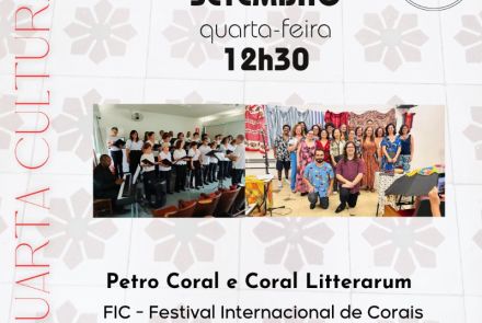 Foto para divulgação do encontro do Coral Litterarum e PETROCORAL na FIC no conservatório da UFMG