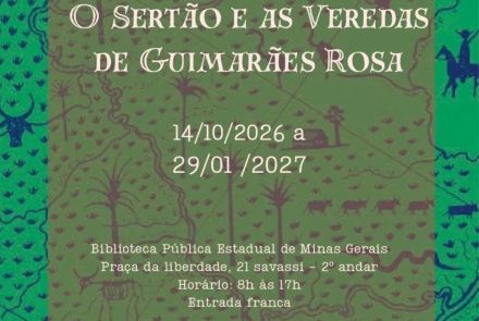 Foto descritiva informativa sobre a exposição:O Sertao e as Veredas de Guimaraes Rosa na biblioteca publica estadual 
