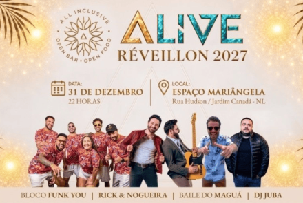 Foto de capa para o Reveillon 2027 no espaço Mariangelo com as atrações da noite