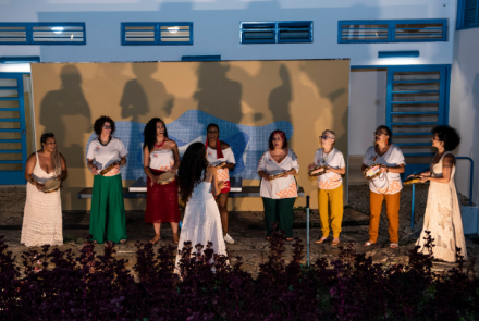 Manu Ranilla, Luisa de Paula e Anna Lages foram o coletivo As Panderistas 